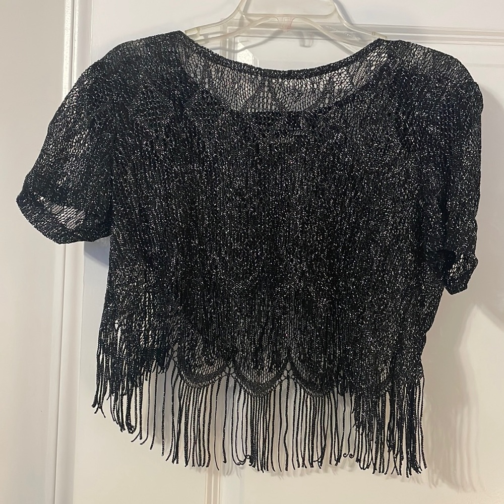 Short Sleeve Black Sheer Shall/Coverup/Crop Top
